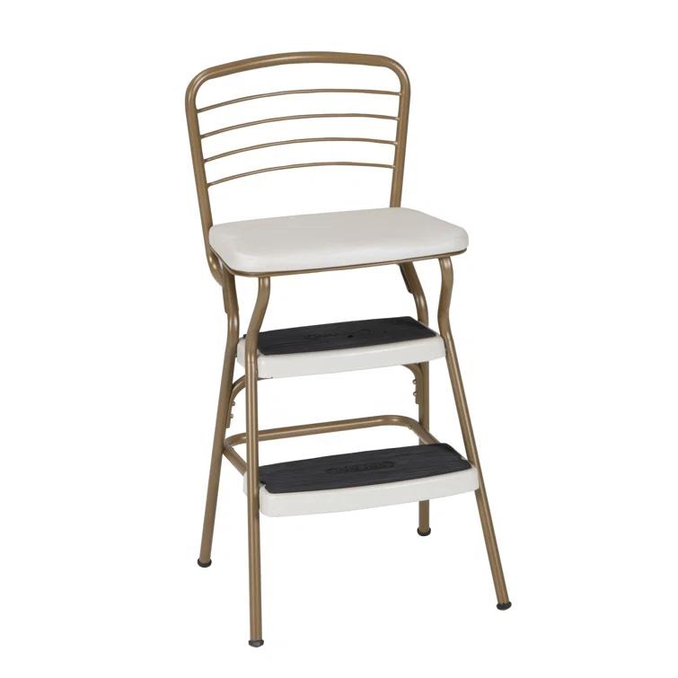 Stylaire Steel Retro Chair + Step Stool with Flip-Up Vinyl Seat
