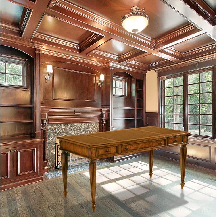 Brown Wood Writing Desk with Drawer and Keyboard Tray