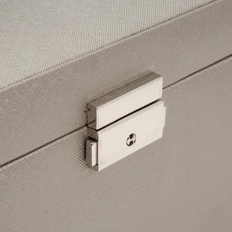 Gray Faux Leather Rectangular Locking Jewelry Box