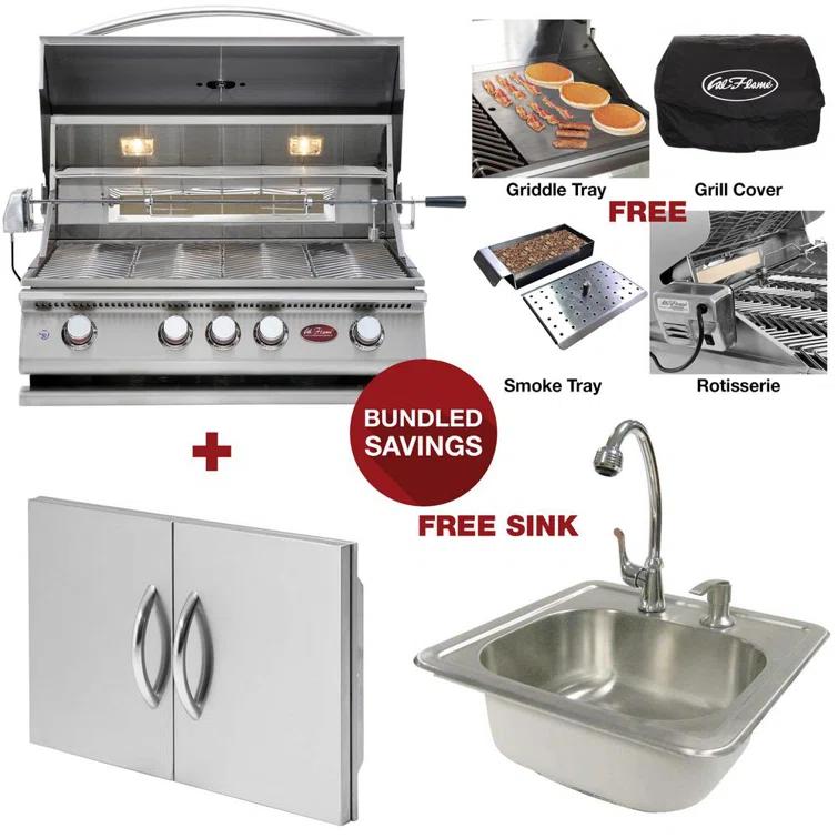 P4 Stainless Steel 4-Burner Liquid Propane BBQ Bundle