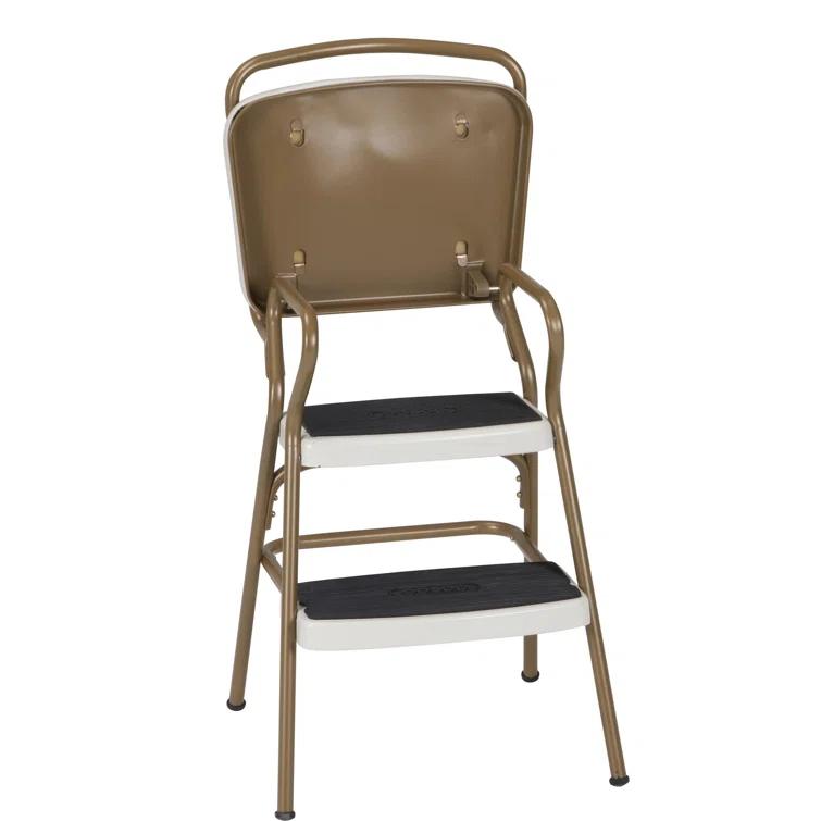 Stylaire Steel Retro Chair + Step Stool with Flip-Up Vinyl Seat