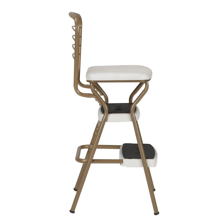 Stylaire Steel Retro Chair + Step Stool with Flip-Up Vinyl Seat