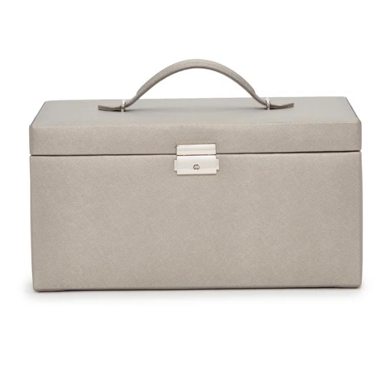 Gray Faux Leather Rectangular Locking Jewelry Box