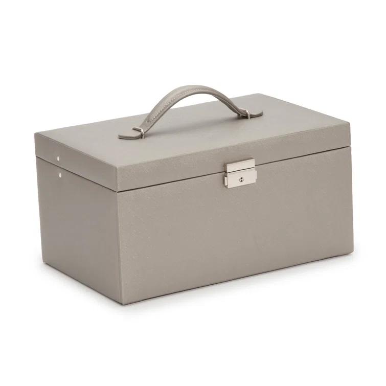 Gray Faux Leather Rectangular Locking Jewelry Box