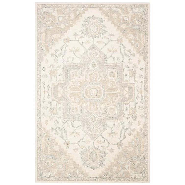 Ivory and Beige Wool Medallion Tufted Runner Rug 2'6"x4'0"