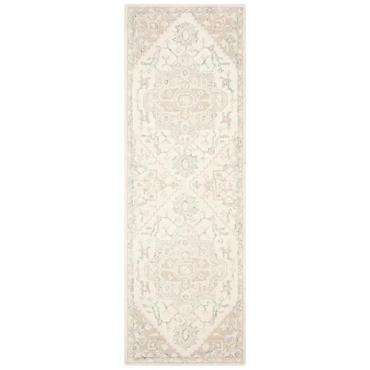 Ivory and Beige Handmade Tufted Wool Runner Rug