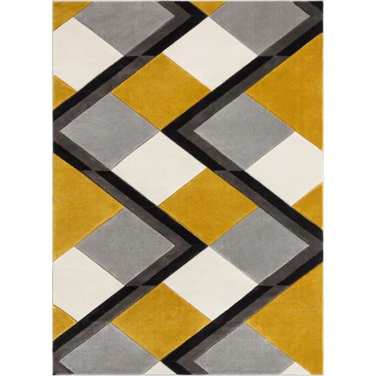 Markovich Gold Modern Geometric Stripes 3D Textured Rug