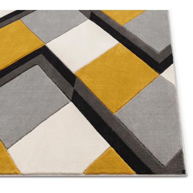 Markovich Gold Modern Geometric Stripes 3D Textured Rug