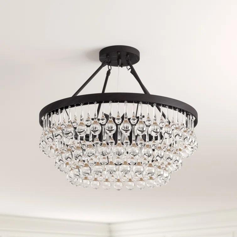 Arosa Elegant Black 9-Light Semi Flush Mount with Crystal Accents