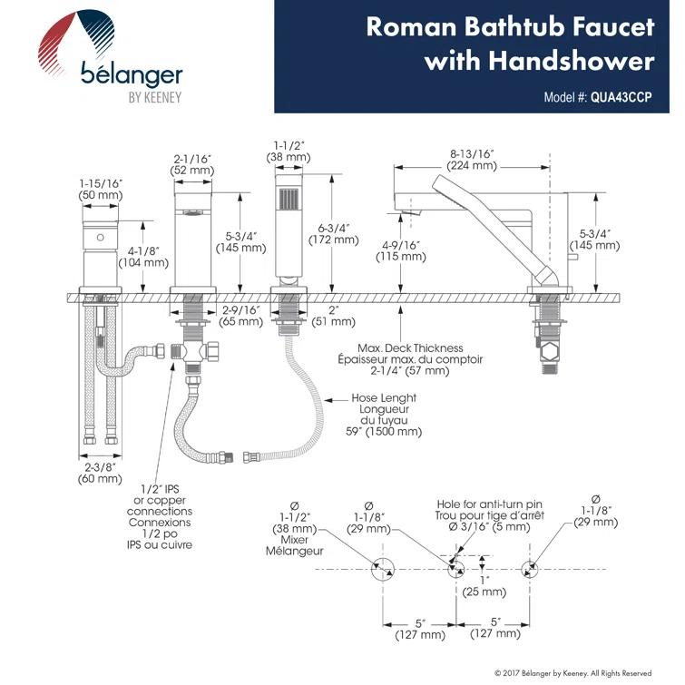 Quadrato Deck Tub Filler with Diverter