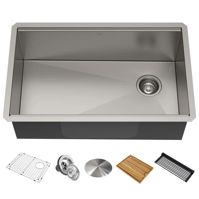 KRAUS Kore™ Workstation 27-inch L Undermount 16 Gauge Single Bowl Stainless Steel Kitchen Sink with Accessories