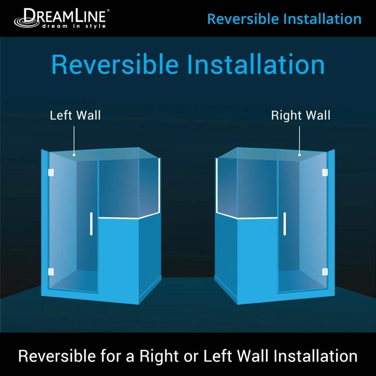 Unidoor Plus 58" W x 30.375" D x 72" H Frameless Pivot Rectangle Shower Enclosure with Fixed Panel