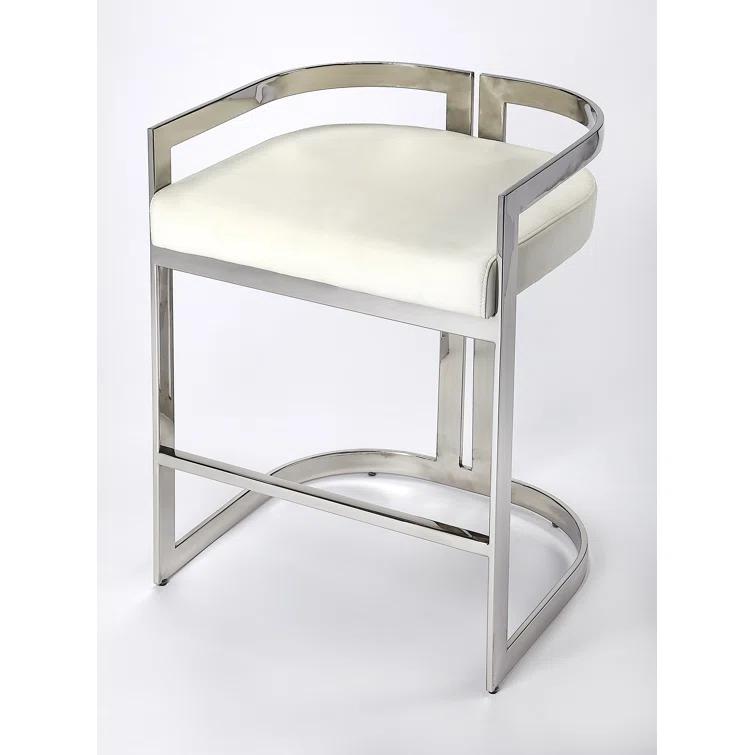 Butler Specialty Bravo Faux Leather Counter Stool In Silver And White