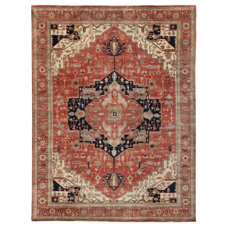 Fine Serapi Oriental Hand-Knotted Wool Rust/Ivory Area Rug