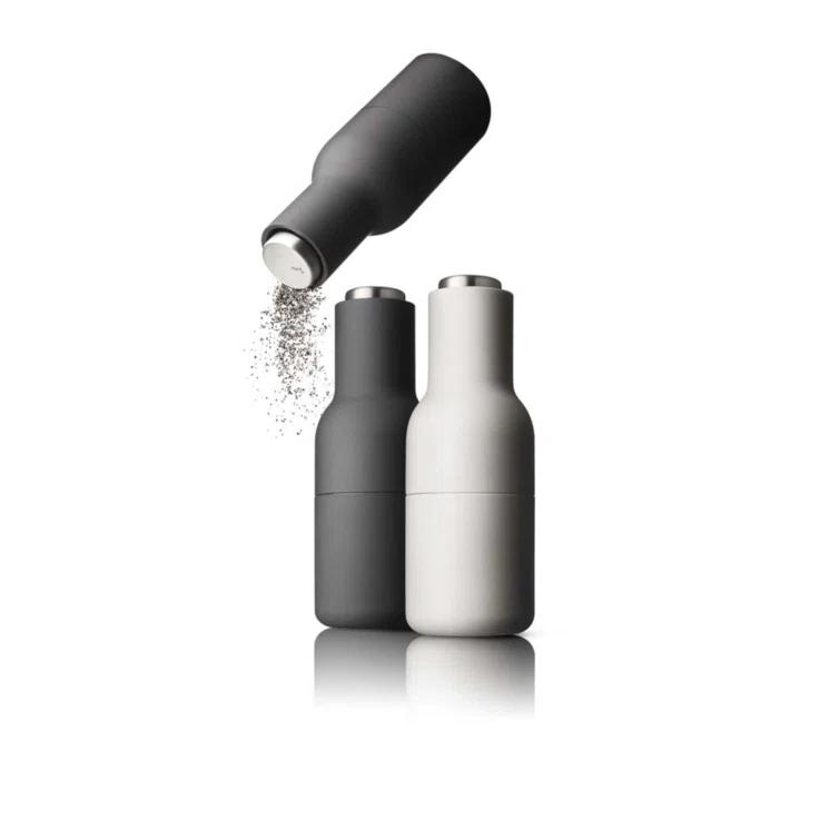 Ash & Carbon Ceramic Bottle Shaped Salt and Pepper Grinder Set