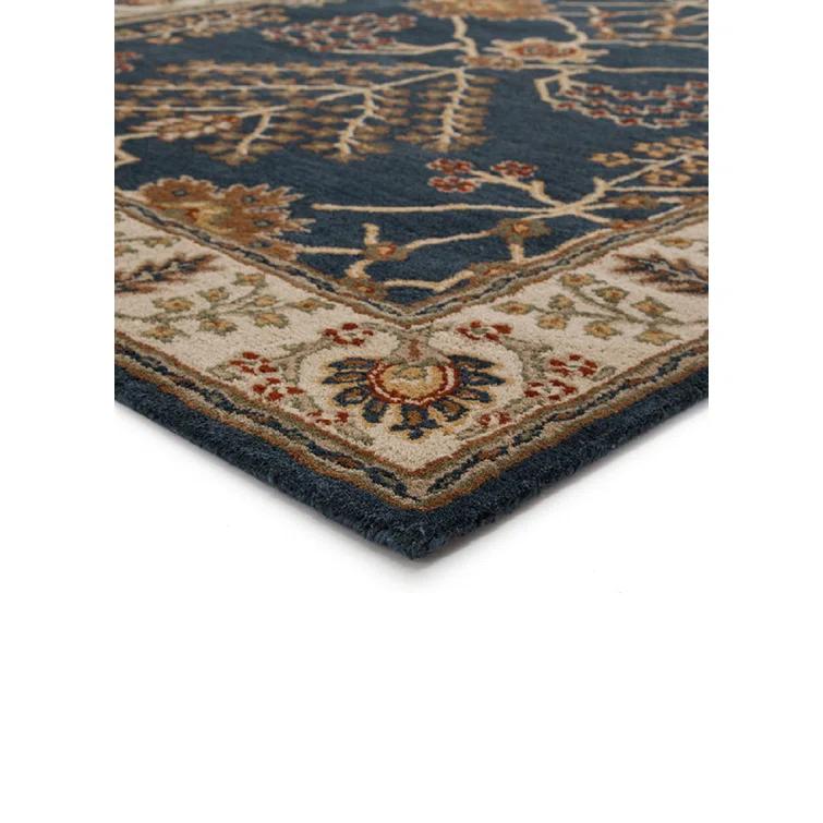 Poeme Wool Area Rug in Dark Blue/Cream/Orange
