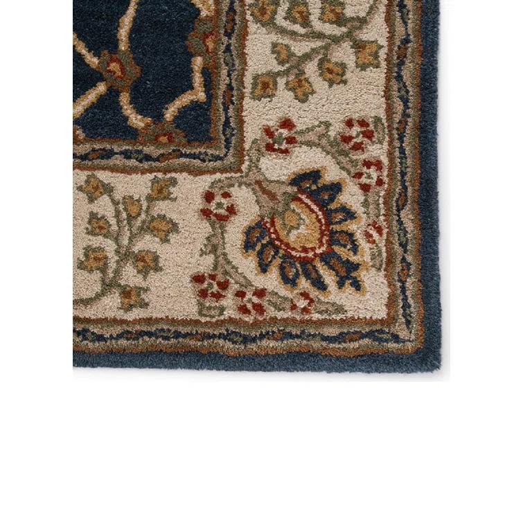 Poeme Wool Area Rug in Dark Blue/Cream/Orange