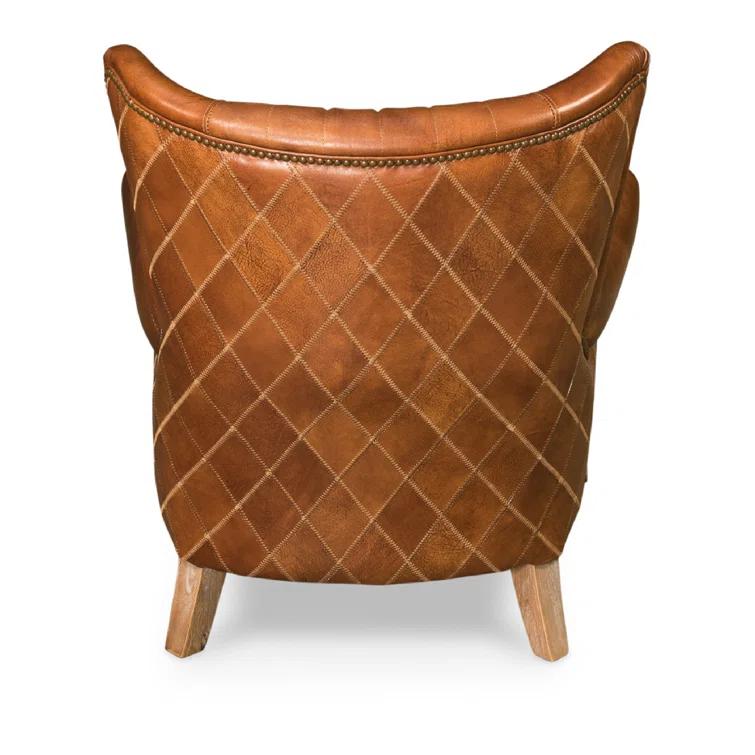 Transitional Bugatti Brown Leather & Wood Wingback Arm Chair