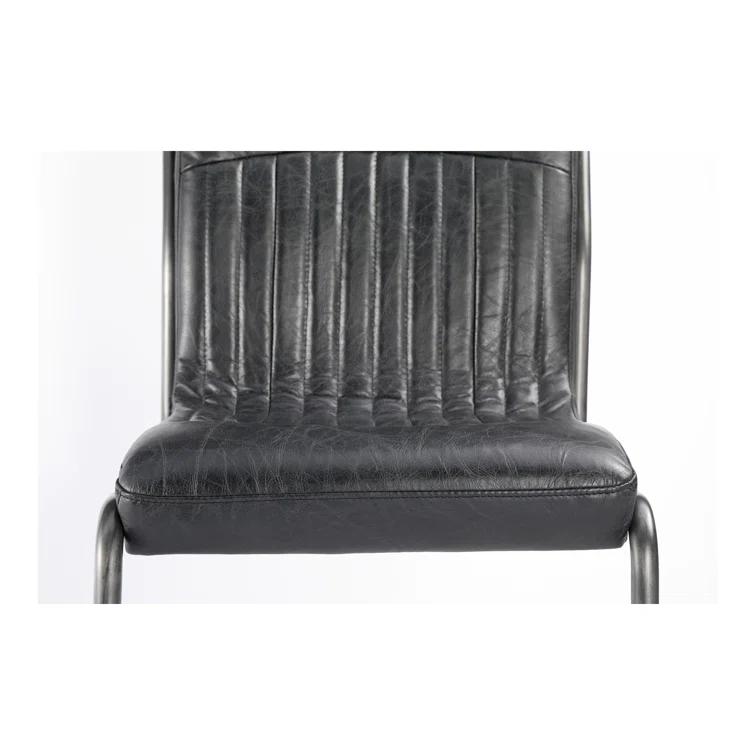 Transitional Black Genuine Leather Upholstered Side Chair