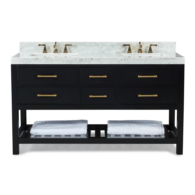 Elizabeth 60'' Black Onyx Double Vanity with Marble Top