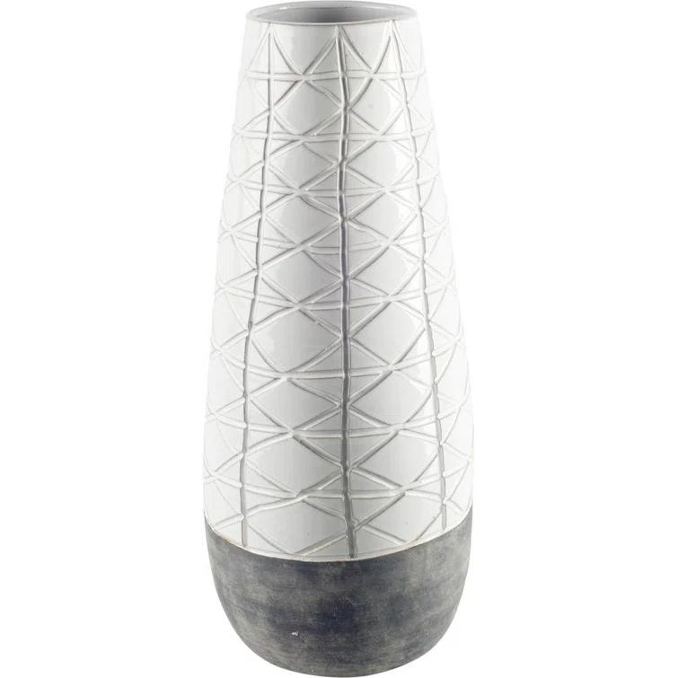 Textured White Over Dark Clay Carved Ceramic Vase, Gray