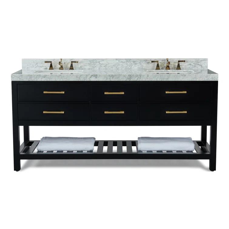 Ancerre Designs Elizabeth 72" Wood Bathroom Vanity Set in Black Onyx
