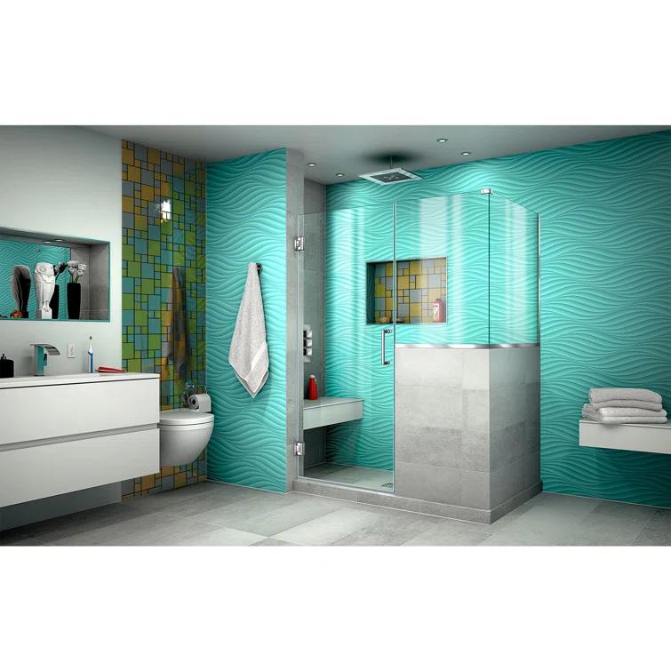 Unidoor Plus 47" W x 36.375" D x 72" H Frameless Pivot Rectangle Shower Enclosure with Fixed Panel