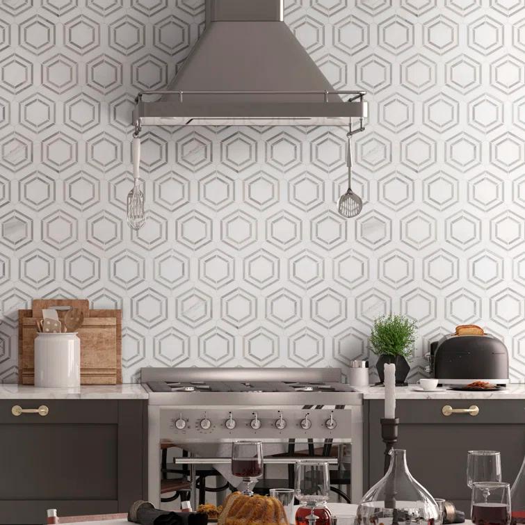 Bianco Dolomite 11" x 13" Polished Marble Mesh-Mounted Mosaic Sheet Tile