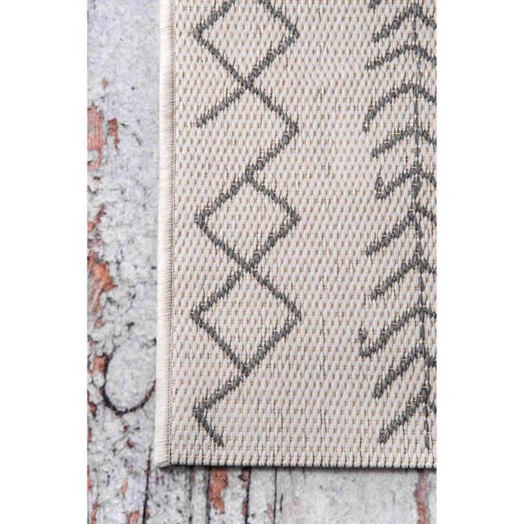Ezri Diamond Indoor/Outdoor Area Rug for Living Room Patio Deck Front Porch Kitchen, Ivory/Dark Grey