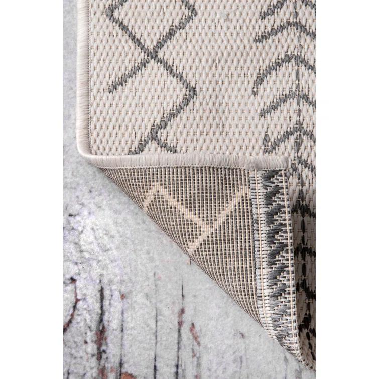 Ezri Diamond Indoor/Outdoor Area Rug for Living Room Patio Deck Front Porch Kitchen, Ivory/Dark Grey