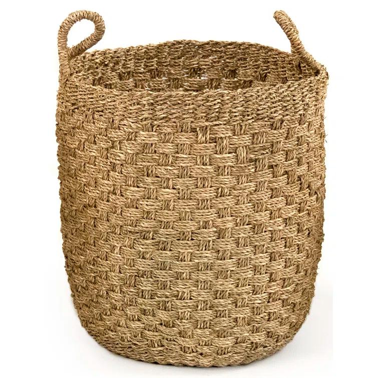 Zentique  Hand Woven Cylindrical Seagrass Basket with Handles - Medium