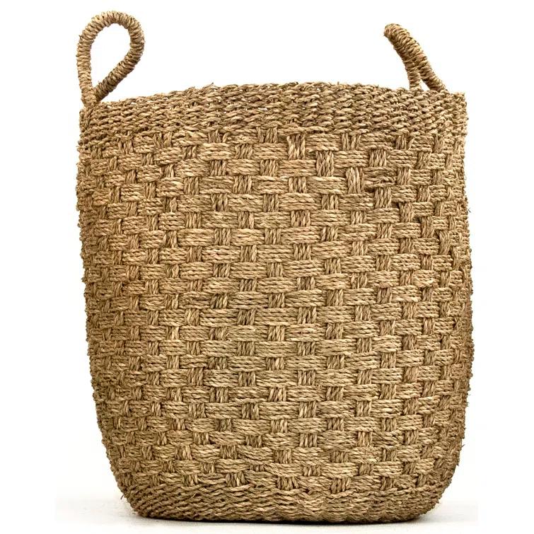 Zentique  Hand Woven Cylindrical Seagrass Basket with Handles - Medium