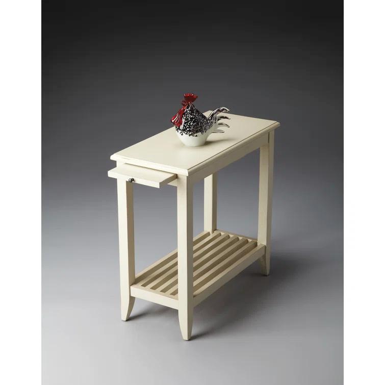 Petite Off-White Birch Side Table with Tapered Legs