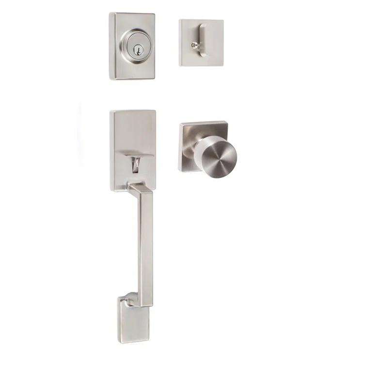 Stockholm Handleset with Single Cylinder Deadbolt and Door Knob and Rosette