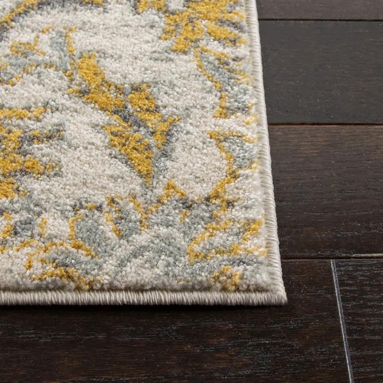 Adie Damask Ivory/Gold Area Rug