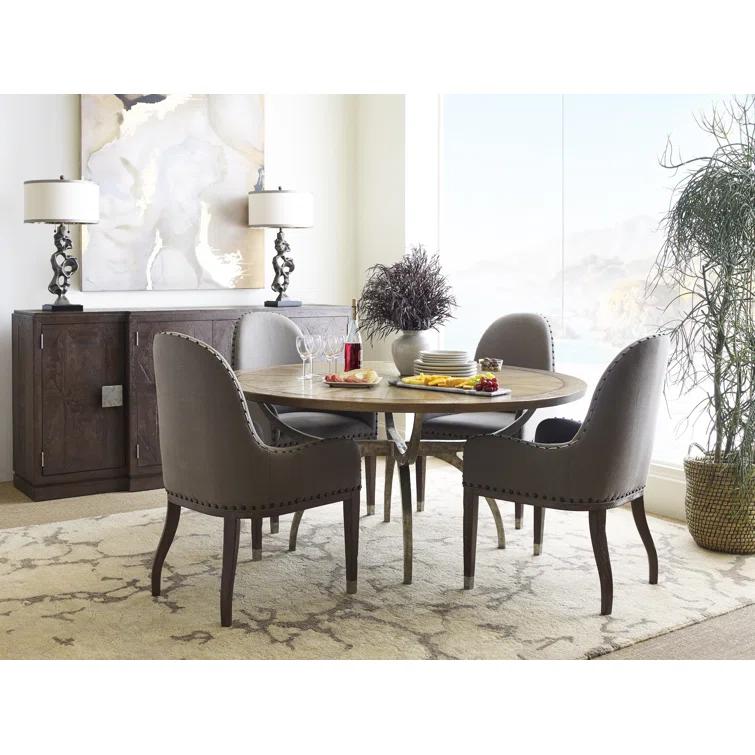 Theodore Alexander Echoes Round Solid Wood Top Metal Base Dining Table