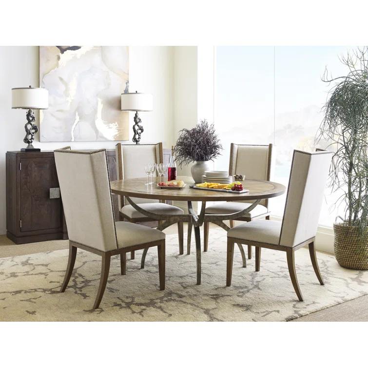 Theodore Alexander Echoes Round Solid Wood Top Metal Base Dining Table