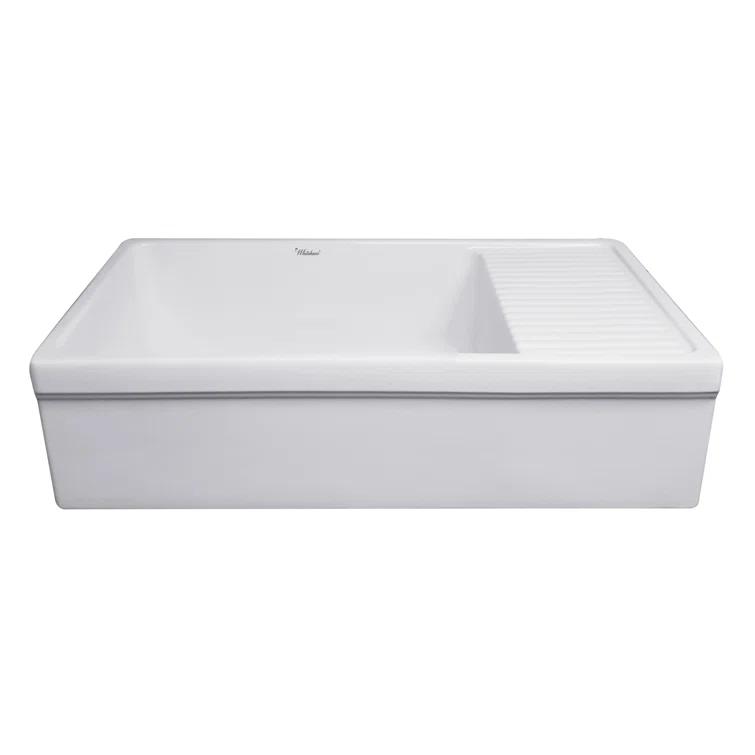 Whitehaus Collection WHQD540-M-WHITE Whitehaus Collection 36” Single Bowl Fireclay Kitchen Sink: Integral Drainboard, Lip Front Apron