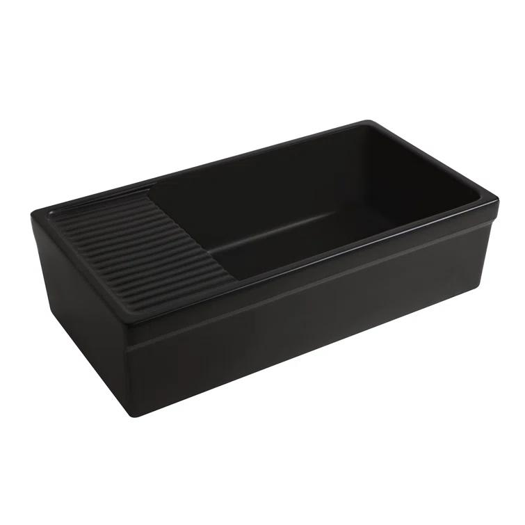 Whitehaus Collection WHQD540-M-BLACK Whitehaus Collection 36” Single Bowl Fireclay Kitchen Sink: Integral Drainboard, Lip Front Apron