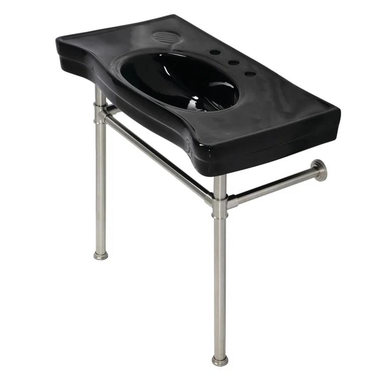 Kingston Brass Imperial 36-Inch Ceramic Console Sink Basin with Stainless Steel Legs (8-Inch, 3-Hole)