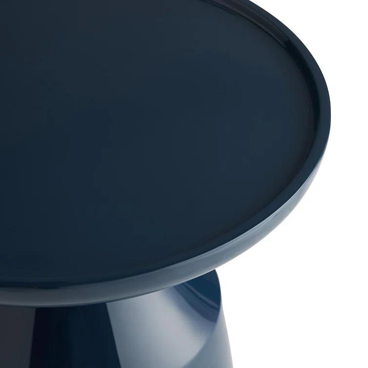 Bell-Shaped Navy Lacquer Round Glass End Table