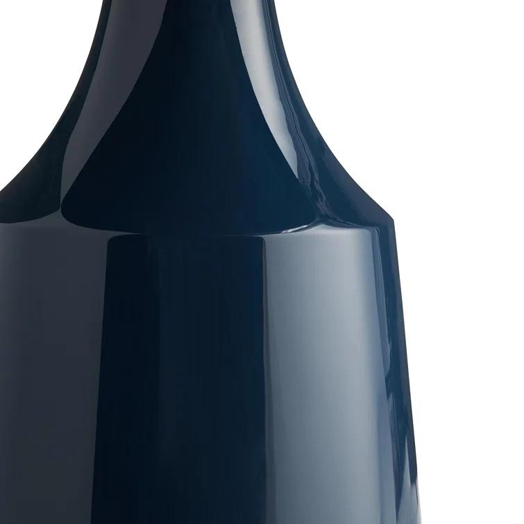 Bell-Shaped Navy Lacquer Round Glass End Table