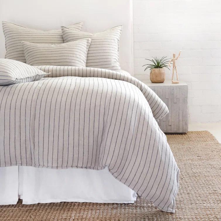 Blake Linen Duvet by Pom Pom at Home - Flax and Midnight / Queen