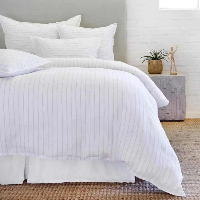 Blake Linen Duvet by Pom Pom at Home - White and Ocean / Queen