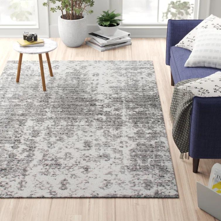 Deedra Modern Abstract Power Loom Performance Gray/White Rug