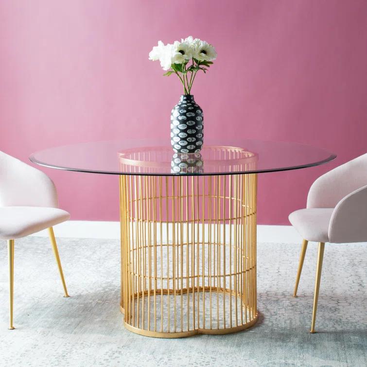 Safavieh Couture Noore Round Glass Top Metal Base Dining Table
