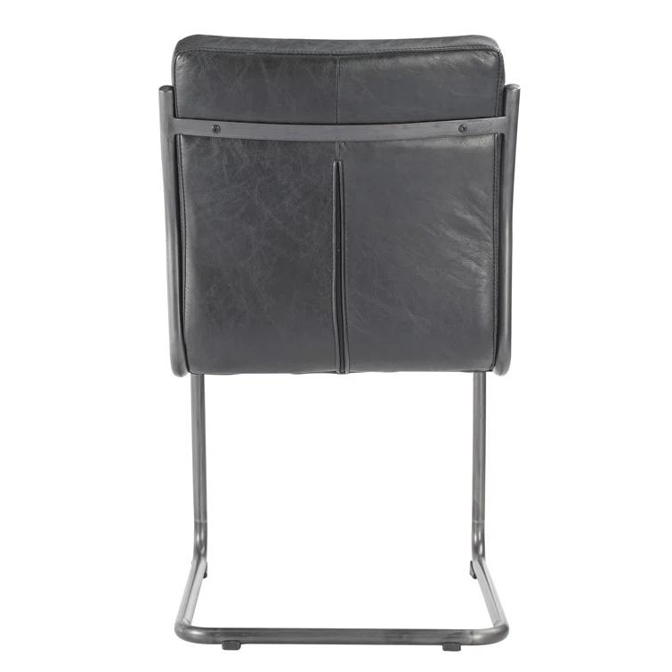 Transitional Black Genuine Leather Upholstered Side Chair