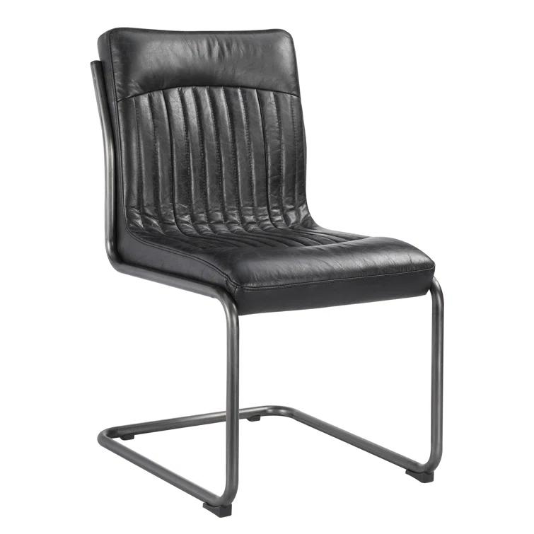 Transitional Black Genuine Leather Upholstered Side Chair
