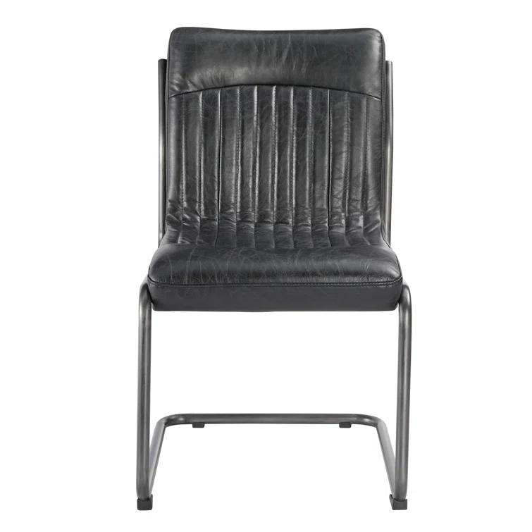 Transitional Black Genuine Leather Upholstered Side Chair