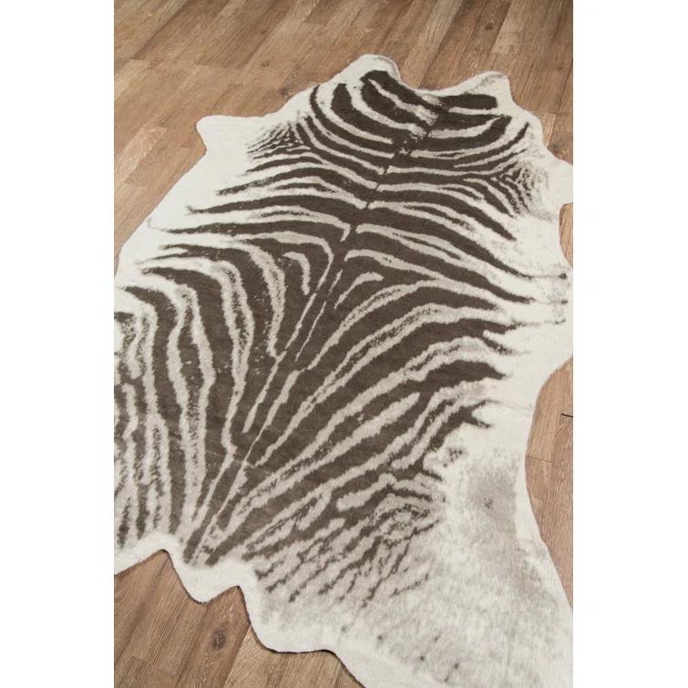 5'3"X7'10" Zebra Loomed Novelty Area Rug Gray - Erin Gates By Momeni: Luxury Animal Print, Indoor Low Pile Rug